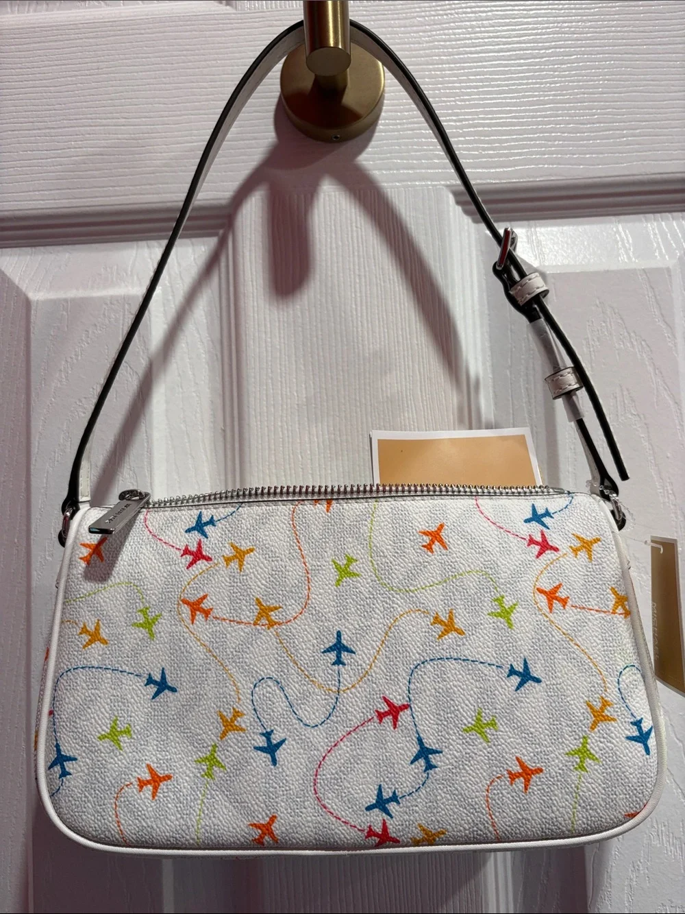 BNWT MICHAEL KORS Viral White Multicolor Airplane-Print Shoulder Bag